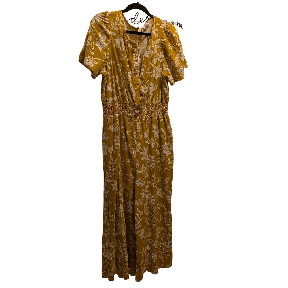 Anthropologie Size L Yellow Floral Somerset Jumpsuit in Melon (Damaged)